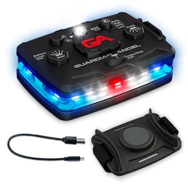 Guardian Angel Elite Series Safety Light BlueWhite Front Blue Rear Rechargeable Magnetic HandsFree Wearable LED Flashlight for Law Enforcement First Responders Firefighters Rescue Ops