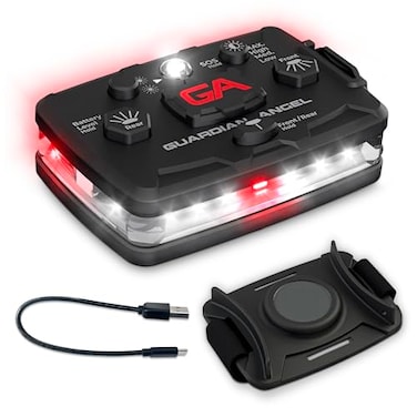 Guardian Angel Elite Series Safety Light Beacon Device White Front Red Rear Rechargeable Magnetic HandsFree Wearable Mountable LED Flashlight for First Responders Firefighters Rescue Ops