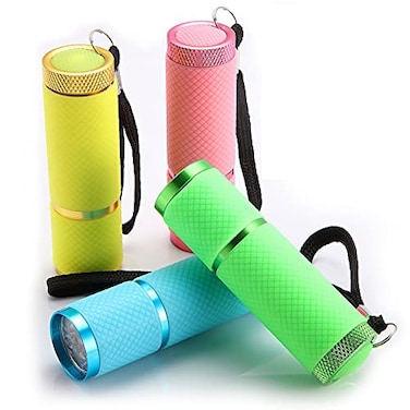Mudder 4 Pieces Glow in Dark Flashlights Set 9 LED Mini Flashlights Rubber Coated with Handle LED Fluorescent Aluminum Portable Flashlight for Parties Hiking Camping 4 Colors