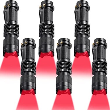Honoson Red Light Flashlight LED Single Mode Torch 1 Mode Scalable Red Lens Filter Flashlight for Night Astronomy Aviations Observation Beach Safe6 Pieces