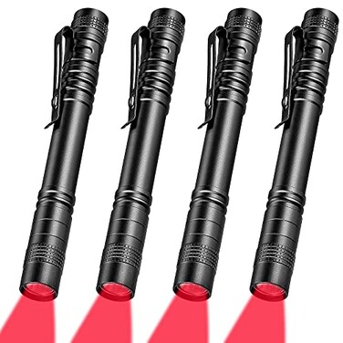 Tuanse 4 Pcs Red Light Flashlight Red LED Flashlight Pen Light Bright Torch for Night Astronomy Aviation Observation Turtle Safe Beach