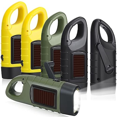 Mudder 6 Pcs Hand Crank Solar Powered Flashlights Emergency Rechargeable LED Handheld Flashlights for Survival Gear Outdoor Sports Camping Hiking Backpack SafetyGreen Yellow Black