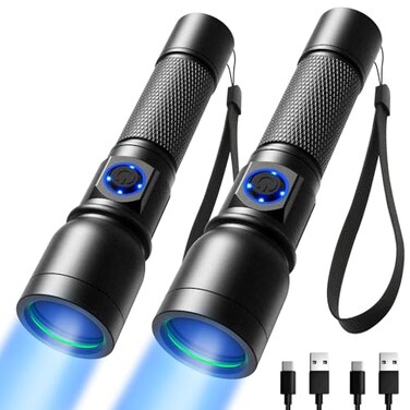 Consciot UV Flashlight Blacklight USBC Rechargeable 365nm LED Ultraviolet Light Portable Woods Lamp for Pet Urine Detection Dry Stains Bed Bug Curing Resin and Gel Nails Yooperlites 2 Pack