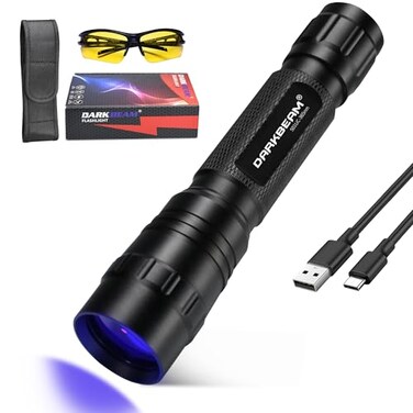 DARKBEAM UV Flashlight 365 nm Light Blacklight Mini Powerful Woods Lamp USBC Rechargeable LED 10W Ultraviolet Flashlights Pocket Pet Urine Detector for Mineral Uranium Glass Resin Curing