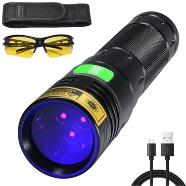 DARKBEAM Flashlight UV 365nm Black Light High Power 3 LEDs USB C Rechargeable 20W Mini Woods Lamp Ultraviolet with Filter Detector for Pet Urine Uranium Glass Leak Detection Resin Curing