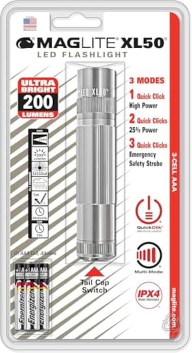 MagLite XL50 LED Flashlight Compact and Powerful with MultiMode Functionality WaterResistant 3Cell AAA BatteryPowered Silver