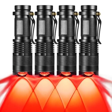 RaySoar 4 Pack Red Light Flashlight 3 Modes Red LDE Red Flashlight for Astronomy Night Observation and Outdoor Activities