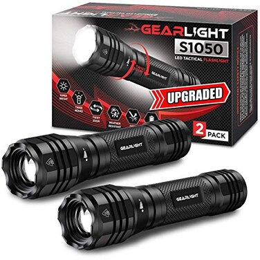GearLight S1050 LED Flashlight High Lumens for Camping Hiking Dog Walking Powerful Emergency Flashlights with 3 Modes for Outdoor Use Bright Flashlight 2 Pack Batteries Not Included