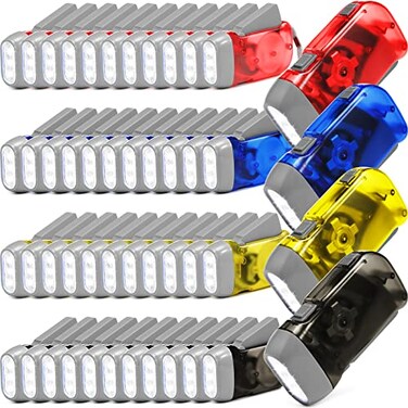 Leelosp 48 Pcs Hand Crank Flashlight No Battery Required Cranked Flashlight Manual Press Flash Light Squeeze Light for Camping Hiking Power Outage Gift Red Blue Yellow Gray