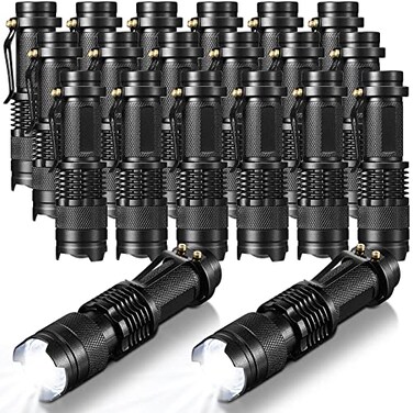 Fumete 20 Pieces LED Flashlight Mini 3 Mode Tactical Torch Small Water Resistant Pocket Flash Light Adjustable Focus Light Pen for Men Father Indoor Outdoor HikingBlack