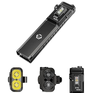 RovyVon E90 USBC Rechargeable EDC Flashlight 3500 Lumens Flat Flashlight with Proximity Sensor Emergency Pocket Light Combines White 365nm and Red Light Perfect for Checking OutdoorBlack