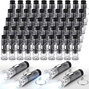 Jexine 50 Pcs Mini Flashlight Keychains Bulk with Lanyard Portable Small Plastic LED Key Chains Flashlights for Night Reading Emergency Hurricane Camping Hiking Party FavorsBlackSimple