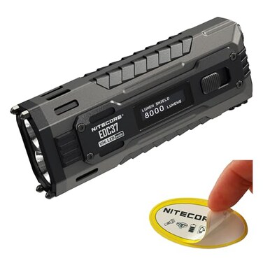 Nitecore EDC37 8000 Lumens Flat Shape Flashlight USBC Fast Charging with Digital OLED Display and Safety Lock Sticker