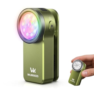 Wurkkos HD03 EDC Flashlight Rechargeable Clipon Light 680Lumens Mini Pocket Flashlight with RGB Magnetic Small Flat Flashlight for Camping Repairing Signaling Cycling Green