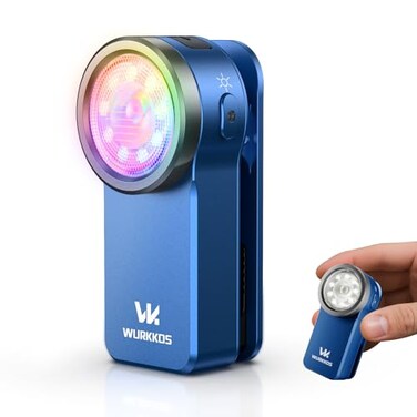 Wurkkos HD03 EDC Flashlight Rechargeable Clipon Light 680Lumens Mini Pocket Flashlight with RGB Magnetic Small Flat Flashlight for Camping Repairing Signaling Cycling Blue
