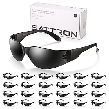 SATTRON 24 Pack of Tinted Safety Glasses Protective Safety Sunglasses Ploycarbonate Dark Smoke Lenses for UV Protection Scratch Impact Resistant Perfect for Construction Outdoor Work Shooting and More