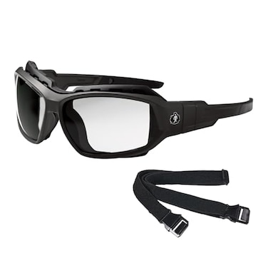 Ergodyne 56003 Skullerz Loki Convertible AntiFog Safety Glasses Clear Lens Includes Gasket and Strap to Convert to Goggle Antifog Clear Lens Black Frame