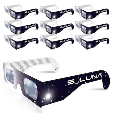 Soluna Solar Eclipse Glasses AAS Approved 2024 Made in the USA CE and ISO Safe Shades for Direct Sun Viewing 10 Pack