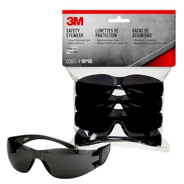 3M Safety Eyewear 4 Pack ImpactResistant Lens Blocks 999 of UV Scratchresistant coating Contoured Design Gray Lenses Help Reduce Sunlight Sleek Design Safety Glasses 90954H4DC