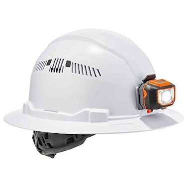 Ergodyne 60156 Vented Hard Hat with Light Full Brim Style Ratchet Suspension Class C Skullerz 8973LED White