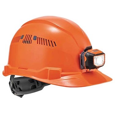 Ergodyne Vented Hard Hat with Light Cap Style Ratchet Suspension Class C Skullerz 8972LED Orange