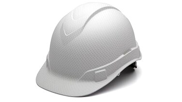 Pyramex Ridgeline Cap Style Hard Hat 4Point Ratchet Suspension Matte White Graphite Pattern