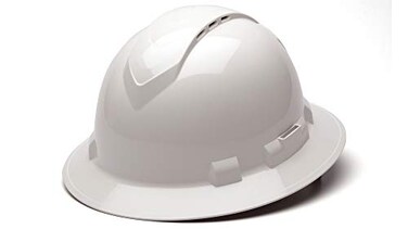 Ridgeline Pyramex Full Brim Hard Hat 4 Point Ratchet Vented White