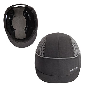 MOHEEN Safety Bump Cap Baseball Hard Hat with Reflective Stripes Lightweight and Breathable Head Protection Caps Small Brim Black 18101