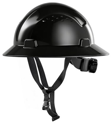 AnTools Black Full Brim Hard Hat OSHA Approved Construction Helmets for Men 4Point Adjustable Suspension ANSI Z891