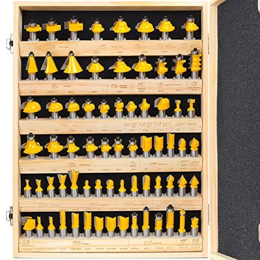 KOWOOD Router Bits Set 12 Inch Shank 70 Piece Router Bit Set Tungsten Carbide Router Bits Kit for Professional Woodworking