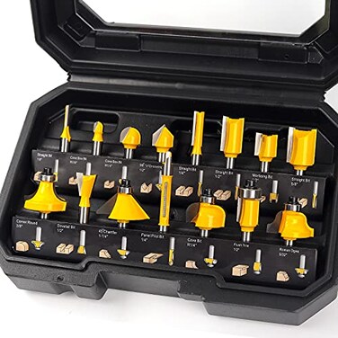 MNA Router Bits Set 15 Pieces 14 Inch Router Bits Kit DIYer Woodworking Tools Carrying Case