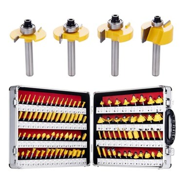 EilxMag 100 Pieces Router Bit Set Router Bits 14 Inch Shank with Aluminum Storage Case Tungsten Carbide Router Bits Kit for Professional Woodworking