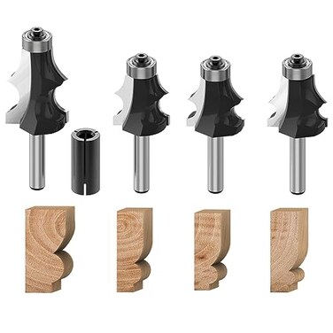 ROOCBIT 14 Inch Shank Architectural Molding Router Bit Drawing line Bits Woodworking Cutter Tool 14 38 516 12 4PCS