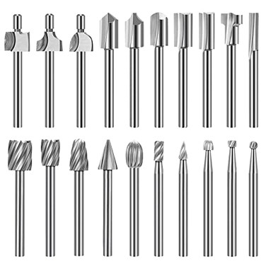 shengbenhao Wood Carving Bits Engraving Router Bit 20pcs HSS Different Rotary Burr Set with 183mm Shank for Rotary Tools for DIY Woodworking Carving Drilling Engraving Trimming