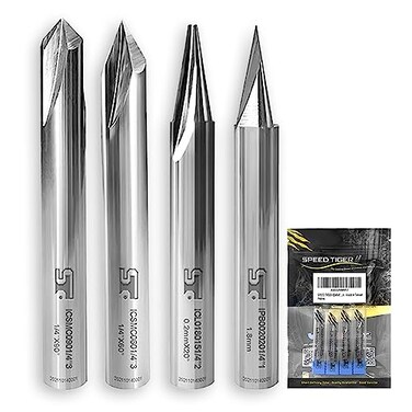 SPEED TIGER Carving Router Bit Set ICARVE 60 90 V Groove 15 Detail Carving Liner 20 Flat Tip Profile Bit 4 Pieces Mill Bits Sets for DIYers Professionals