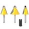 MEIGGTOOL 3Pcs Chamfer Router Bit Set 14Inch Shank Round Nose Cutting Angle 15 225 30 Degree 1 Inch Cutting Length