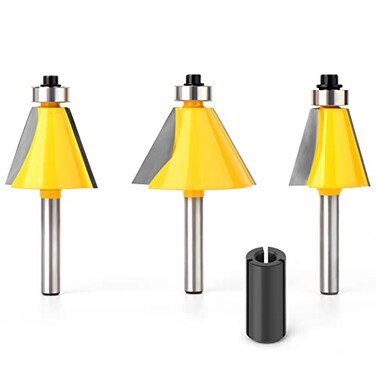 MEIGGTOOL 3Pcs Chamfer Router Bit Set 14Inch Shank Round Nose Cutting Angle 15 225 30 Degree 1 Inch Cutting Length