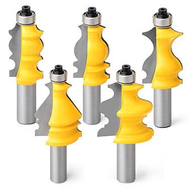 MEIGGTOOL 5Pcs 12Inch Shank Architectural Molding Router Bit Set