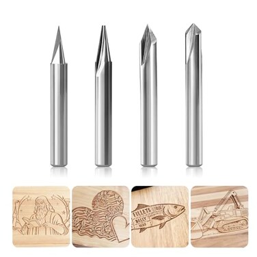 SILIVN Engraving CNC Wood Carving Router Bit 14 Shank 15206090 Engraving Bits 2 Flutes Straight CNC Vbit Tungsten Steel Marking Conical Engraving Router Tool