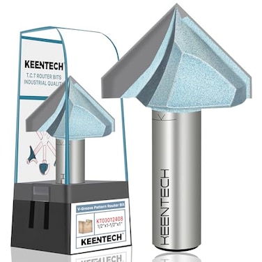 KEENTECH 90 Degree V Groove Router Bit for Woodworking with 12 Shank Industrial Grade Carbide 112 Diameter x 1 Cutting Depth with Storage Case