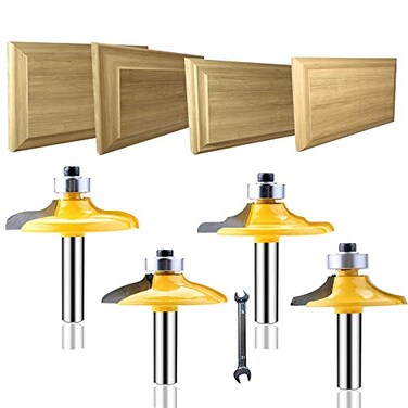 LEATBUY-TECH LEATBUY 14Inch Shank DoorDrawer Front Edging Router Bit Set 4 PCS Woodworking Milling Cutter Tools Carbide CNC Router Grooving Mill Tool Router Bits Sets Panel