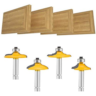 LEATBUY-TECH LEATBUYTECH Router Bit Set 14Inch Shank DoorDrawer Front Edging 4 PCS Woodworking Milling Cutter Tools Carbide CNC Router Grooving Mill Tool14 Square