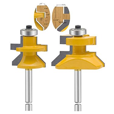 LEATBUY-TECH LEATBUYTECH 14Inch Shank Tongue and Groove Flooring Router Bit Set 2 PCSVNotch Wainscotting and Flooring Matched Router Bits Set with Edge Banding14Bevel