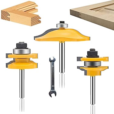 OLETBE-TECH OLETBE Router Bit Sets 3 PCS 14Inch Shank Round Over Raised Panel Cabinet Door Rail and Stile Router Bits Set Woodworking Wood Cutter Woodwork Carbide Groove Tongue Milling Tool4
