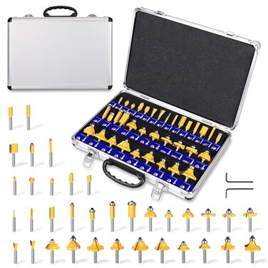 PLATINUMEDGE Router Bits Set Tungsten Carbide Router Bits Set 14 Shank Router Bit Kit for DIY Woodworking Project 35 Piece Set with Premium Aluminum Carry Storage Case