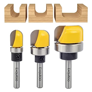 Exqutoo 3Pcs 14 Shank Carbide Round Nose Groove Router Bit Set Template Router planing Head Set with Ball Bearing Engraving Router planing Head Wood Cutter Woodworking Tools Carving Cutting Tool