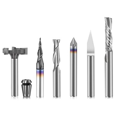 FoxAlien 14 Shank CNC Router Bit Essential Kit Includes 14 ER11 Collet Vbit End Mills Chamfering Bit for Woodworking MDF Resin Carving Lettering Sign Making