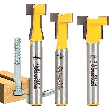 YONICO T Track T Slot Router Bit 3 Bit Set 14Inch Shank 14392q