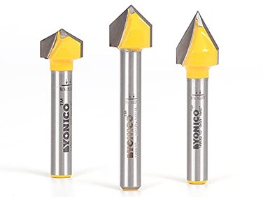 YONICO Router Bits V Groove Small 3 Bit Set 14Inch Shank 14390q