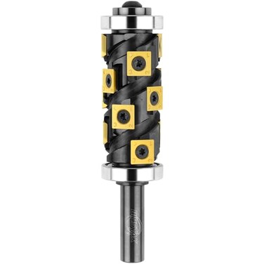 BINSTAK Heavy Duty Flush Trim Router Bit 12 Shank 14 PCS Carbide Inserts with TiN Coating Top and Bottom Bearing FlushCut Spiral CNC Router Bits for Woodworking Trimming Double Bearing Black